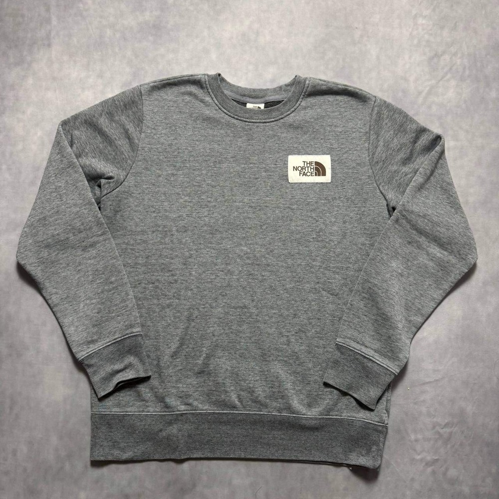 The North Face‎ Crewneck Sweatshirt Mens M Grey Excellent Box Logo Patch Fleece